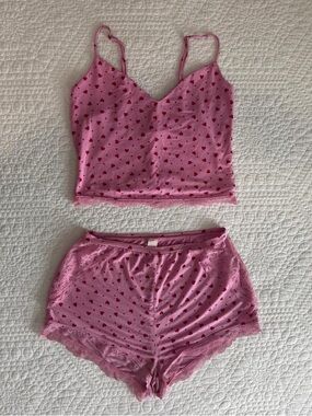 Victoria's Secret Valentines Pink Cami & Short Sleep Set with Red Heart Print